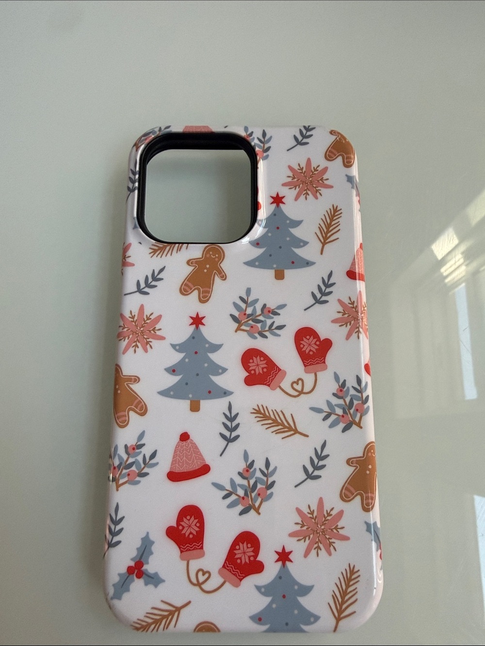 Holiday Pattern Protective Phone Case - White with Red & Gray Accents
